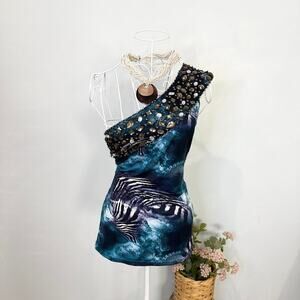 Gorgeous y2k vintage wet seal sparkly one shoulder beaded rhinestone tank top